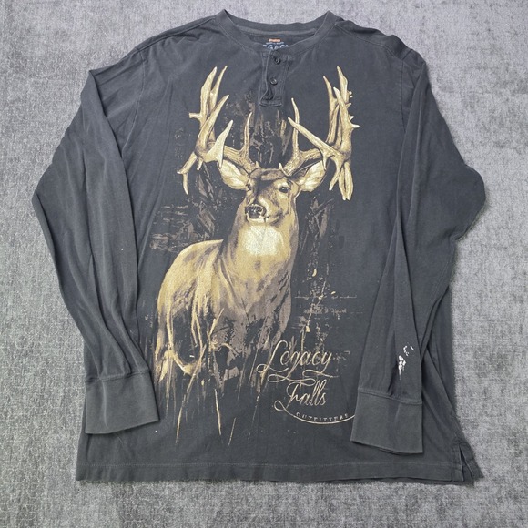 Legacy Falls Other - Legacy Falls Henley T Shirt Mens Large Allover Deer Logo 100% Cotton Outdoor